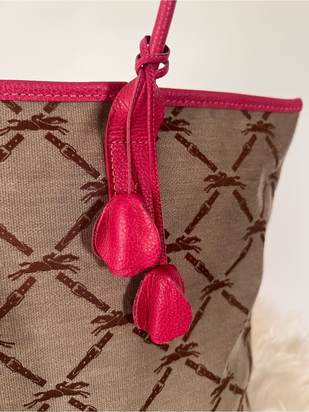 Longchamp Hot Pink Logo Tote with Brown Monogram Interior - Picture 3 of 5